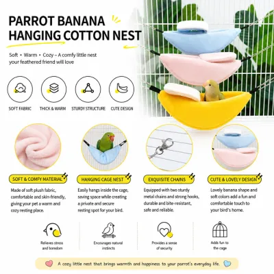Soft Plush Banana Bird Hammock for Cage Birds Plush banana-shaped hanging nest with sturdy chains and cozy fabric for parrots and pet birds