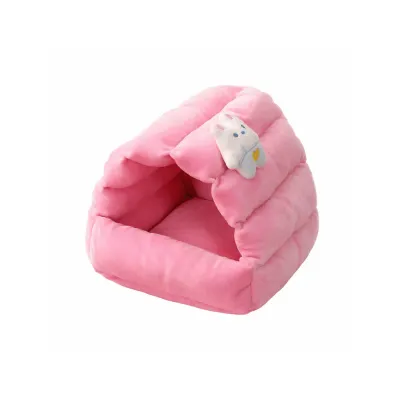 Pink plush hamster bed house with soft warm design for hamsters, mice and small animals