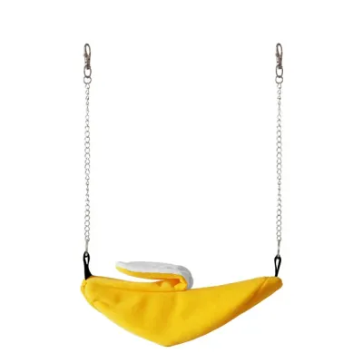 Banana Hanging Bird Nest Hammock for Parrots Yellow Yellow banana-shaped hanging bird hammock nest made of soft plush fabric for parrots, lovebirds and small birds