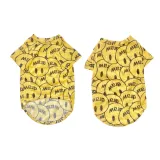 Front and back view of yellow smiley print breathable dog shirt for medium and large dogs