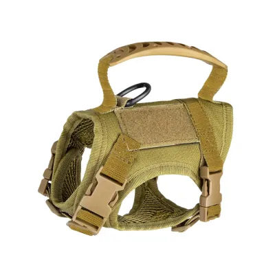 Khaki Tactical Cat Harness with Top Handle Khaki tactical style cat harness with breathable mesh and adjustable straps