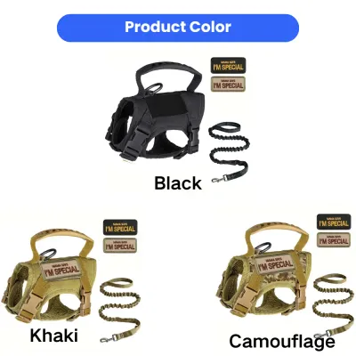 Tactical cat harness and leash set available in black, khaki and camouflage colors with removable patches