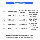 Size chart for breathable mesh dog shirt showing chest and back length measurements