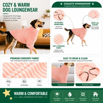 Warm Striped Dog Loungewear with Adjustable Drawstring Warm striped dog loungewear featuring adjustable drawstring, front leg sleeves and soft fabric construction