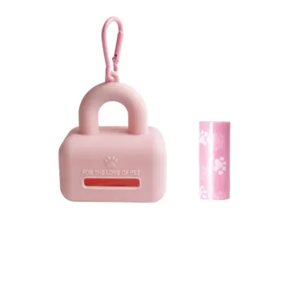 Silicone Dog Poop Bag Dispenser Pink Wholesale Pink silicone dog poop bag dispenser with carabiner clip and waste bag roll for dog walking