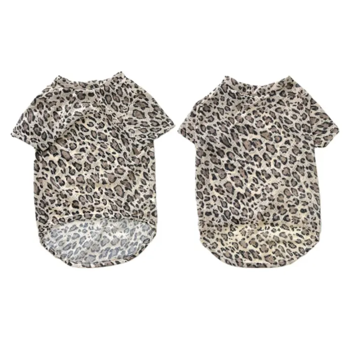 Front and back view of leopard print mesh dog shirt for medium and large breed dogs