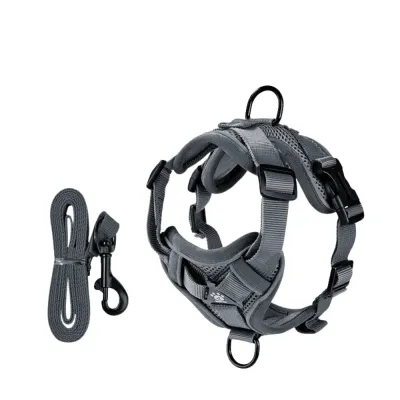 Grey Breathable Dog Harness and Leash Set Grey no pull dog harness and leash set with padded mesh and adjustable buckles