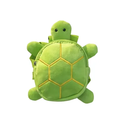Green turtle-shaped dog backpack harness with plush fabric and adjustable straps
