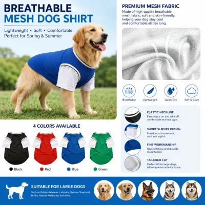 Breathable Mesh Dog Shirt for Large Breeds Features Large dog wearing breathable mesh shirt with cooling fabric and lightweight design
