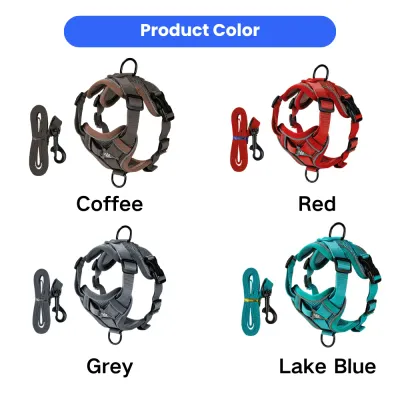 Wholesale Dog Harness and Leash Set Multiple Color Options Adjustable dog harness and leash set available in coffee red grey and lake blue colors