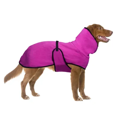 Large Dog Fleece Coat with High Collar Rose Color Rose high collar fleece dog coat for large dogs with adjustable buckle and warm winter coverage