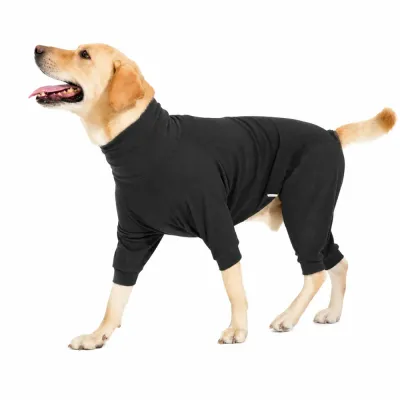 High-Neck Four-Leg Dog Hoodie for Large Dogs Large dog wearing a high-neck four-leg winter dog hoodie with full body coverage and warm fleece fabric