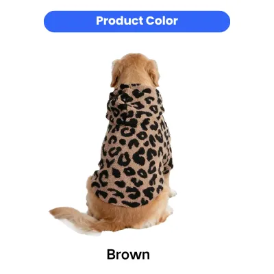 Brown leopard print hooded dog sweatshirt for medium and large breed dogs