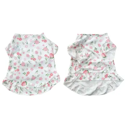 Floral Sun Protection Dress for Large Dogs Front and back view of pink floral summer dress for large breed dogs