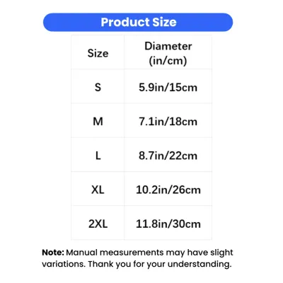 Size chart for stainless steel pet bowl available from S to 2XL