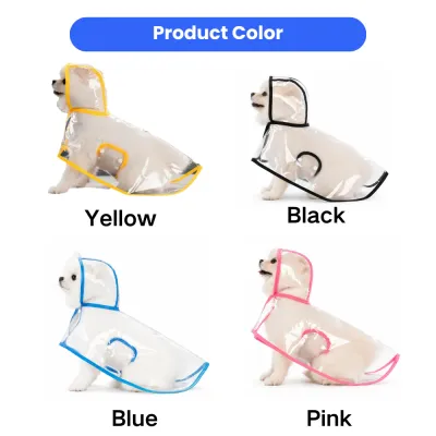 Transparent Dog Raincoat Available in Yellow Black Blue and Pink Transparent waterproof dog raincoat color options including yellow black blue and pink for large dogs