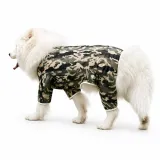 Camouflage Mesh Cooling Suit for Large Dogs Large dog wearing camouflage mesh cooling suit with four-leg design for summer protection