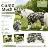 Breathable Camouflage Mesh Cooling Suit for Large Dogs Large dog wearing breathable camouflage mesh cooling suit outdoors in summer