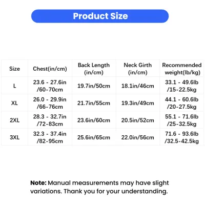 Large Dog Winter Vest Size Chart Size chart for sleeveless winter dog vest with chest neck girth back length and weight guide
