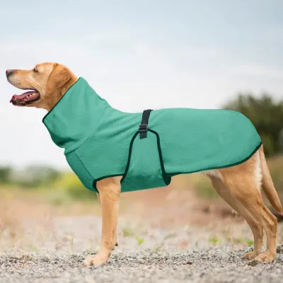 Large Dog Winter Fleece Coat Outdoor Wear Large dog wearing warm fleece coat outdoors for winter walks and cold weather protection