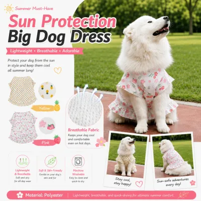Breathable Sun Protection Dog Dress for Large Dogs Large dog wearing breathable floral sun protection dress outdoors in summer