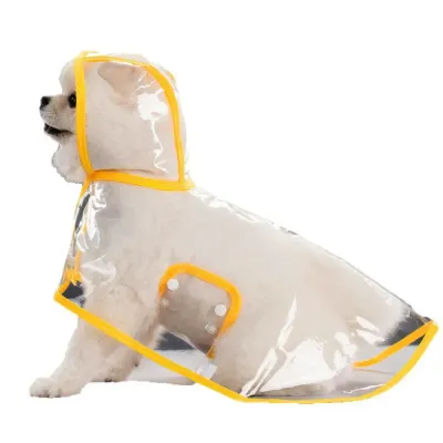 Transparent Large Dog Raincoat with Hood Yellow Trim Large dog transparent raincoat with waterproof hood and yellow trim for outdoor rainy weather protection