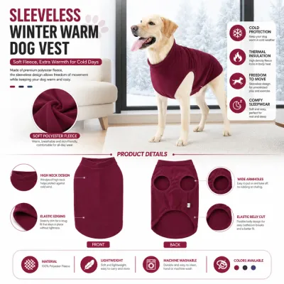Sleeveless Thermal Dog Vest for Winter Protection Warm fleece dog vest with thermal insulation high neck design and soft polyester fabric