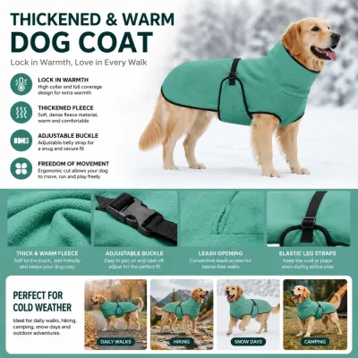 Thickened Warm Fleece Dog Coat for Large Dogs Thickened fleece dog coat with high collar adjustable buckle and warm winter protection for large dogs