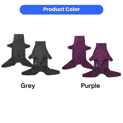 Large Dog Winter Hoodie Available in Grey and Purple Grey and purple color options of high-neck four-leg dog hoodie for large dogs