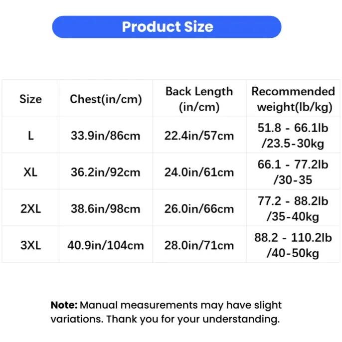 Large Dog Camouflage Mesh Vest Size Chart Size chart for camouflage mesh cooling suit for large breed dogs