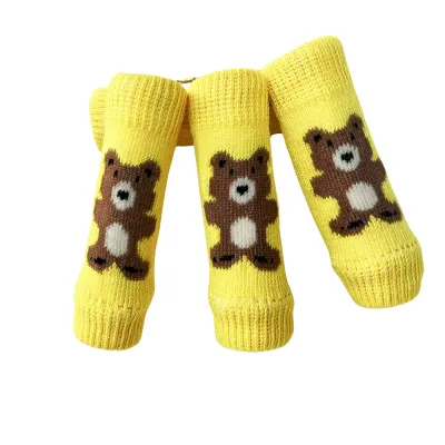 Yellow Dog Knee Protector Socks with Bear Pattern Yellow dog knee protector socks made of cotton with cute bear pattern for leg support and paw protection