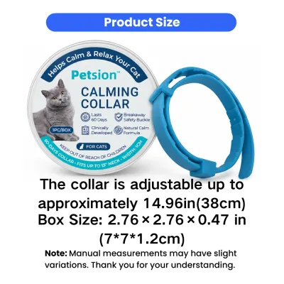 Adjustable cat calming collar fits neck sizes up to 14.96 inches 38cm