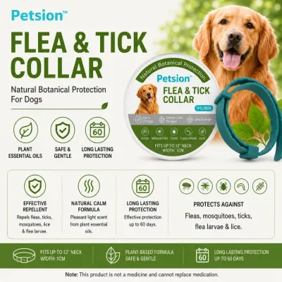 Dog flea and tick collar with plant essential oils and long lasting protection against fleas ticks mosquitoes and lice