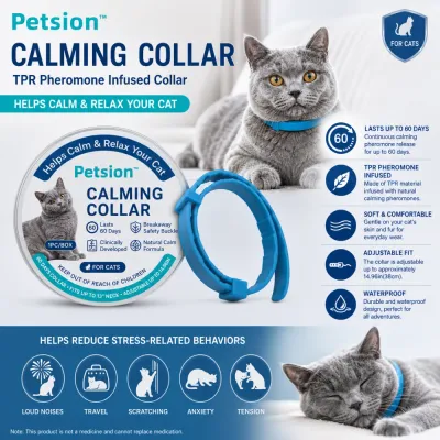 TPR pheromone infused cat calming collar helps reduce anxiety scratching and stress related behaviors