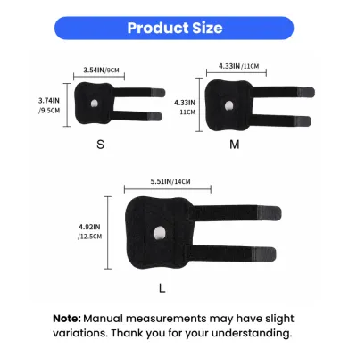 Dog knee brace size chart showing dimensions for S, M and L sizes