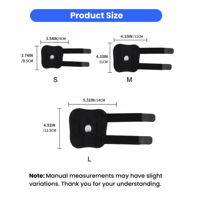 Dog Knee Brace Size Guide S M L Dog knee brace size chart showing dimensions for S, M and L sizes