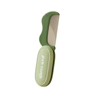 Green foldable pet grooming comb with ultra-fine stainless steel teeth