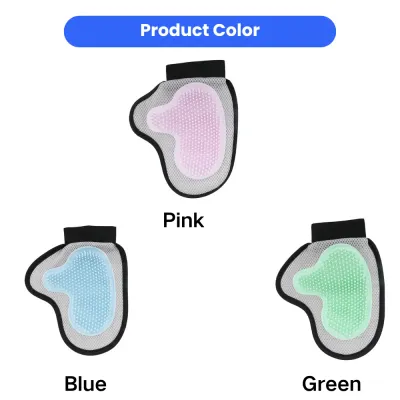 Pet bath grooming glove available in pink blue and green colors