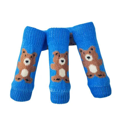 Blue Dog Knee Protector Socks with Bear Design Blue cotton dog knee protector socks featuring a cute bear design and stretchable fit