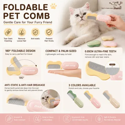 Foldable pet comb with fine teeth anti-static design and portable storage case