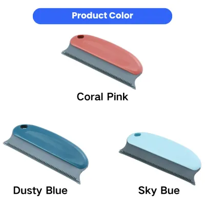 Reusable pet hair remover brush available in coral pink dusty blue and sky blue colors