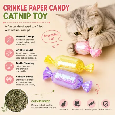 Catnip Crinkle Toy Benefits for Cats Crinkle paper catnip toy promoting exercise, dental care and stress relief for indoor cats