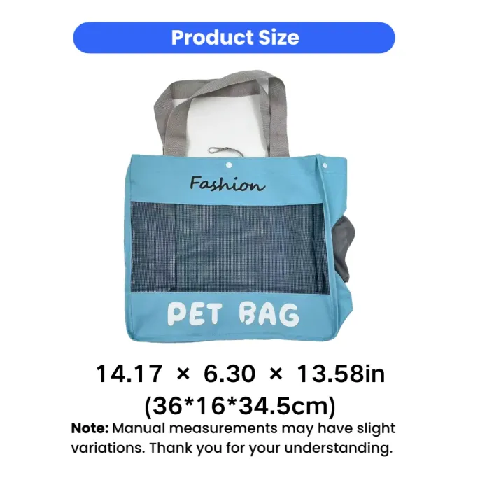 Dimensions of breathable pet carrier tote bag measuring 36 x 16 x 34.5 cm for cats and small pets