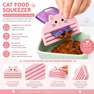 Durable Cat Food Pouch Squeezer Feeding Tool Plastic cat food pouch squeezer featuring easy-use design, smooth slots, and durable construction