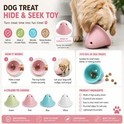 Interactive Dog Treat Hide and Seek Puzzle Toy Feature Interactive dog treat toy with treat hiding design for mental stimulation boredom relief and slow feeding