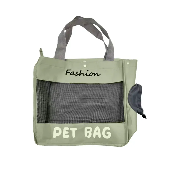 Green breathable pet travel tote carrier bag with mesh window for cats and small dogs