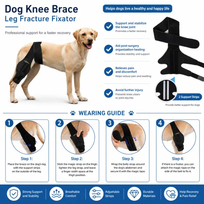 Dog Knee Brace for Joint Support and Fracture Recovery Dog knee brace helping stabilize joints, relieve pain, and support recovery after surgery or injury