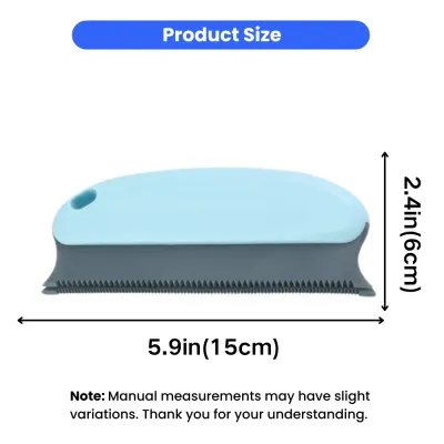 Pet hair remover brush measuring 5.9 inches by 2.4 inches for furniture cleaning