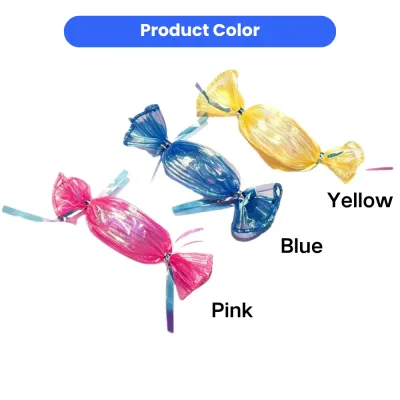 Pink blue and yellow self-bling crinkle candy cat toys available in multiple colors