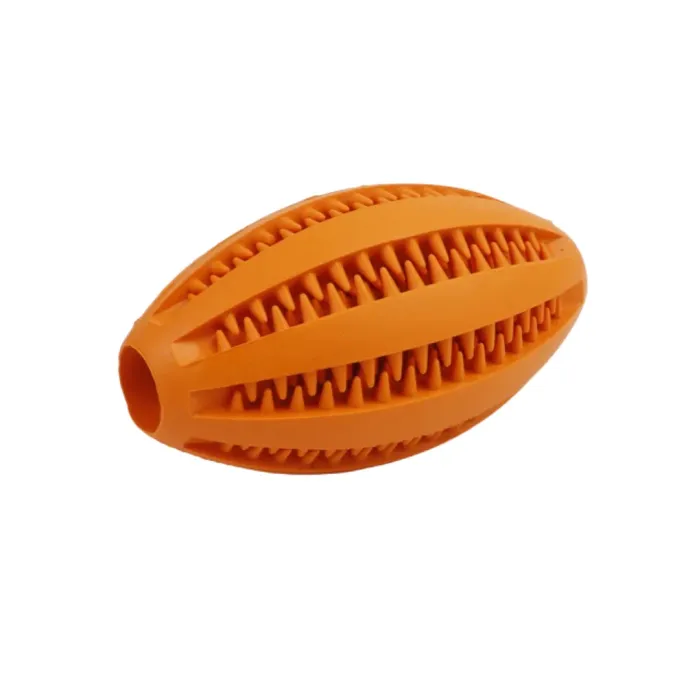 Orange durable rugby dog chew toy made from bite-resistant TPR material